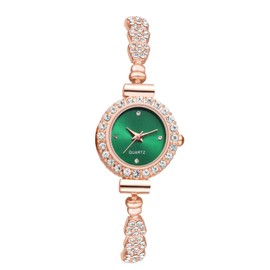 JewelryWe Women's Watch Elegant Analogue Quartz Wrist Watch Women's Small Simple Casual Watch Clasp Watch with Metal Strap Rose Gold/Silver, Rhinestone - green/rose gold, Elegant