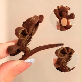 Kawaii Hair Clips Cute Plush Hair Clips Duck Bill Nonslip Side Clip Hairpin Y2k Hair Accessories for Women (Brown Bear and Rabbit)