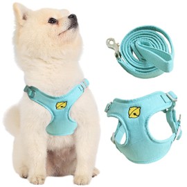 KUVEELA PET Pet Harness & Lead Set, Dog Harness, Dog Leash, Dog Wear, Adjustable, Walking, Outing, Easy to Put on and Take Off, Small Dogs, Medium Dogs, Large Dogs (Light Blue, L)