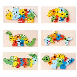 6Pcs Wooden Animal Matching 3D Puzzle Educational Interesting Animal Matching Jigsaw Puzzle Toys