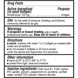 Puregen Gas Relief Simethicone 125 mg 120 Softgels Pack of 6