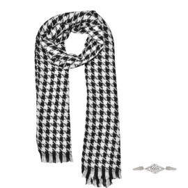 Tartan Scarf, Houndstooth Scarf Soft Comfortable Multiuse Long Scarf for Women Men in Autumn Winter Spring 1pcs, with Clip Brooch 1 pcs (Black and White)