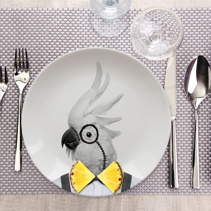 Mustard Wild Dining Animal Party Plates - Cockatoo, Parrot, 23cm