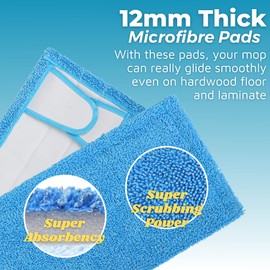 Zeltauto Microfiber Reusable Mop Pads, 2 Pack, Blue, for Flash Speedmop, Heavy Duty Wet Dry Cleaning, Machine Washable, 12mm Thick, Surface Recommendation: Floor, Wood