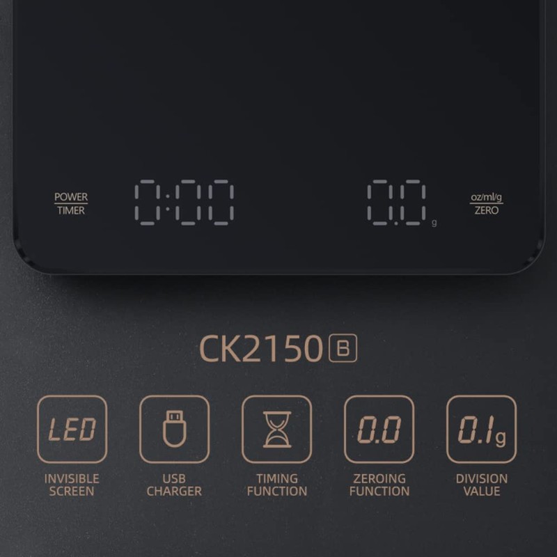 3KG/0.01G New LED Invisible Screen Charging Coffee Scale, Multi-Function Electronic