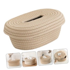 WOONEKY Cotton Woven Tissue Box in Japanese Style, Decorative Tissue Dispenser for Desk, Living Room, Bathroom and Car, Multifunctional Storage Box for Paper Tissues and