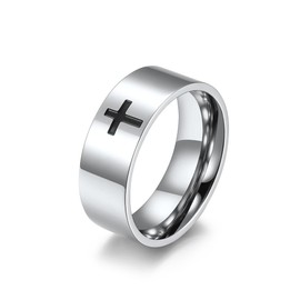 Aprila Men's Cross Ring Stainless Steel Silver 8mm Faith Engagement Wedding Promise Band Ring Jewelry size 9