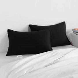 KJ Linen Egyptian Cotton 600TC Envelope Youth Travel Pillowcases 16X22 inches - Pillow Cases Set of 2, Super Soft Pillow Cases Envelope Closure Black Solid