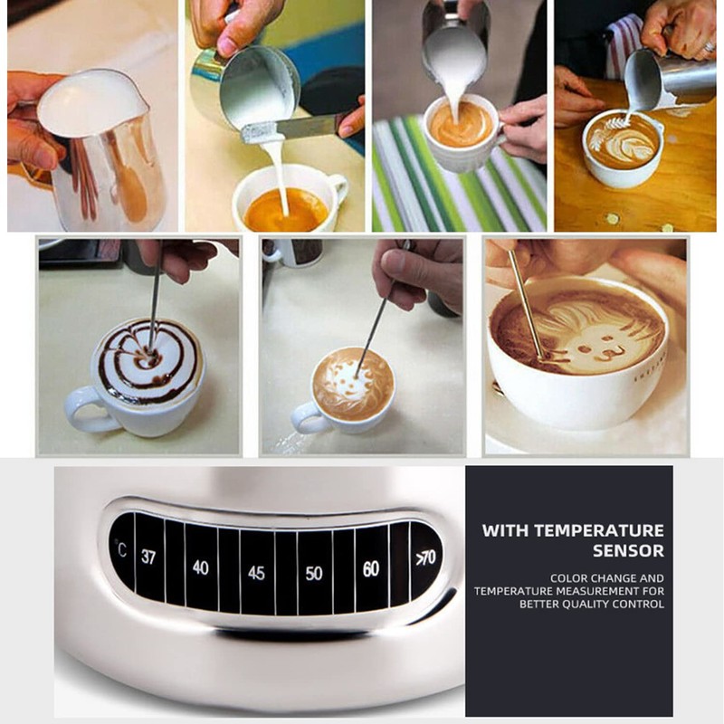 Milk Frothing Jug 600ml Thermometer Control Espresso Coffee Pitcher Measurements