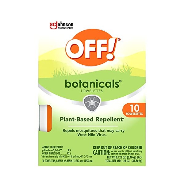 OFF! Botanicals Insect Repellent Wipes, Plant-Based Mosquito Repellent, 10 Count Individually Wrapped Wipes
