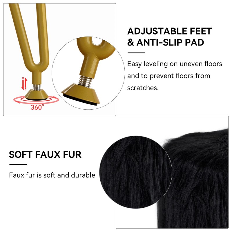 Runlexi Vanity Stool Chair with Storage, Faux Fur Makeup Room