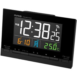 MAG T-793A BK Noah Precision Alarm Clock, Table Clock, Radio Clock, Digital, AC Power, Color LCD, Illuminating, Brightness Switching, Easy to Read Thermometer, Calendar, Electronic Sound, 2 Alarms,