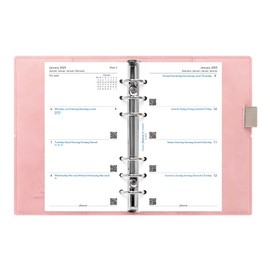 Filofax Domino Soft Organizer, Personal Size, Pale Pink - Smooth, Leather-Look, Grain Effect, Tactile, Six Rings, Week-to-View Calendar Diary, Multilingual, 2025 (C022577-25)