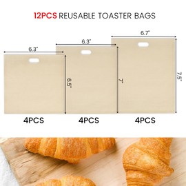 VGOODALL VGOODALL 12PCS Reusable Toaster Bags, 3 Sizes Non Stick Heat Resistant Sandwich Bags Oven Bags Easy to Clean for Grilled Cheese