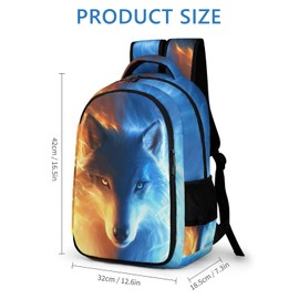 GNEW Wolf Backpack for Kids Boys Girls, Cool Ice and Fire Wolf Backpack, Cool Wolf School Backpack, Water Resistant Daypack Travel Backpack for Elementary Middle High School Students, 16.5 Inch