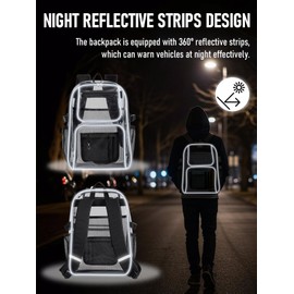 Flowston Large Clear Backpack Heavy Duty, 17 inch Clear Bookbag for Boys Girls Women Men, See Through Transparent Backpack With All-Around Reflective Strips for College Work Travel,Pink