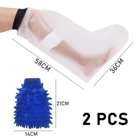 OAAO 1 Piece of Leg Waterproof Protector, 1 Piece of Cleaning Gloves, Leg Plaster Bandage Waterproof Protector, Limbs Shower Waterproof Protector, Adult Half Leg Design