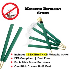 W4W Mosquito Repellent Sticks Extra-Thick - Outdoor Use Reaches Up to 10-12 feet - Each Stick Burns for hours - (3 Pack Contains 15 Repellents )