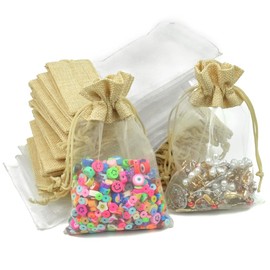 YAANBUNB 30 Pcs Organza Gift Bags, 10x15.5cm Wedding Jewelry Pouches Drawstring Burlap Gift Bag Jewellery Drawstring Bags Burlap Favour Bags with Sheer Organza for Wedding Party Birthday DIY Craft