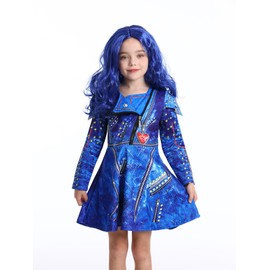 MetCuento Princess Costume for Girls Birthday Party Supplies Outfits Kids Zipper Jacket Long Sleeve Dress with Wig size 7-8