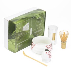 Goldmeet Tea Set (4pcs) Matcha Whisk Set Matcha Bowl with Ceramic Bowl, Scoop, Bamboo Whisk, Whisk Stand, Matcha Making Kit for Traditional Tea Ceremony – Ideal Matcha Gift Set for Beginners