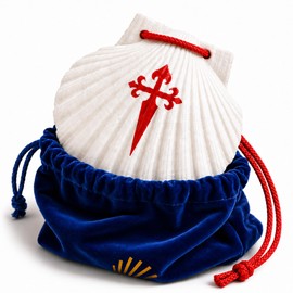 Buen Camino Scallop in Velvet Pouch - Pilgrim Shell for the Camino de Santiago, Gift for Pilgrims & Way of Saint James Equipment, Real Shell