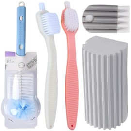 Cleaning Brush Water Bottle Cup Washer Glass Cleaner - Bendable Handle Microfiber Nylon Bristle Free Non Scratch Wet Dry Sponges Dishwashing Kitchen Hand Scrubber House Essentials Set (Peach)