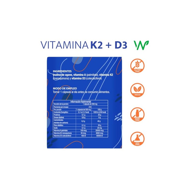 Vitamina D3 K2 y Vitamina A para Mayor Absorción de