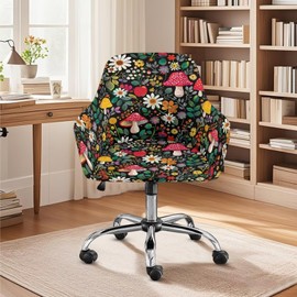 Xoenoiee Mushroom and Daisy Floral Pattern Swivel Office Armchair Cover Stretch Computer Desk Chair Slipcover Mid Back Accent Dining Chair Covers Non-Slip for Home Living Room