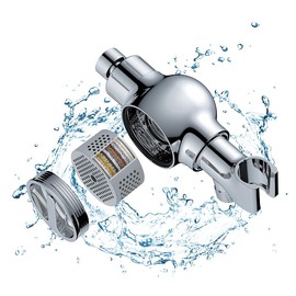 Luxsego Shower Head Holder with Filters, Adjustable Shower Wand Bracket with Brass Joint Ball fits Universal Handheld Hose, Water Softener Filtered Shower Head Holders, Reduces Dry Itchy Skin - Chrome