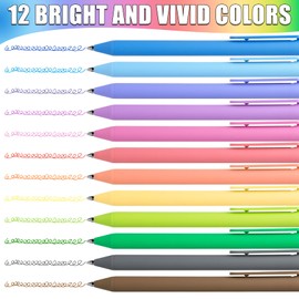 Gel Pens, 12 pack Colored Retractable Gel Pens, Quick Dry Ink Pens Fine Point, Smooth Writing Pens Multicolor for Journaling, Drawing, Doodling, and Note Taking