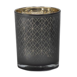 Biedermann & Sons Pillar Candle Holders Laser Etched Glass, Set of 4, Silver Grey Geometric