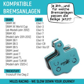 Miles Racing E-Bike Disc Brake Pads Organic for Avid Elixir