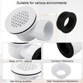 Low Profile Shower Drain, 2" PVC Side Outlet Drain Assembly with Perforated Strainer, for Replacement Shower Base Side Outlet Drain