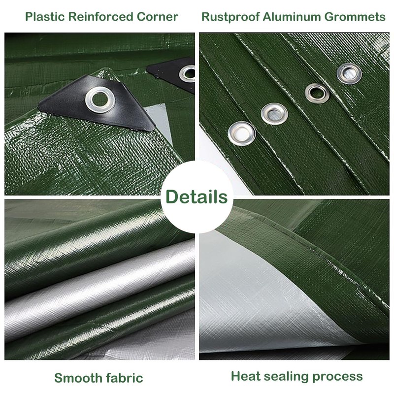 Tarps Heavy Duty Waterproof, Green/Silver 10Mil Polyethylene Tarp Cover with