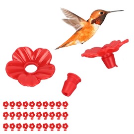 Replacement Birds Feeding Port Flowers, 30 Sets Hummingbird Bird Feeder Flower Accessories for Hummingbird Feeder Hanging Feeder (Red)