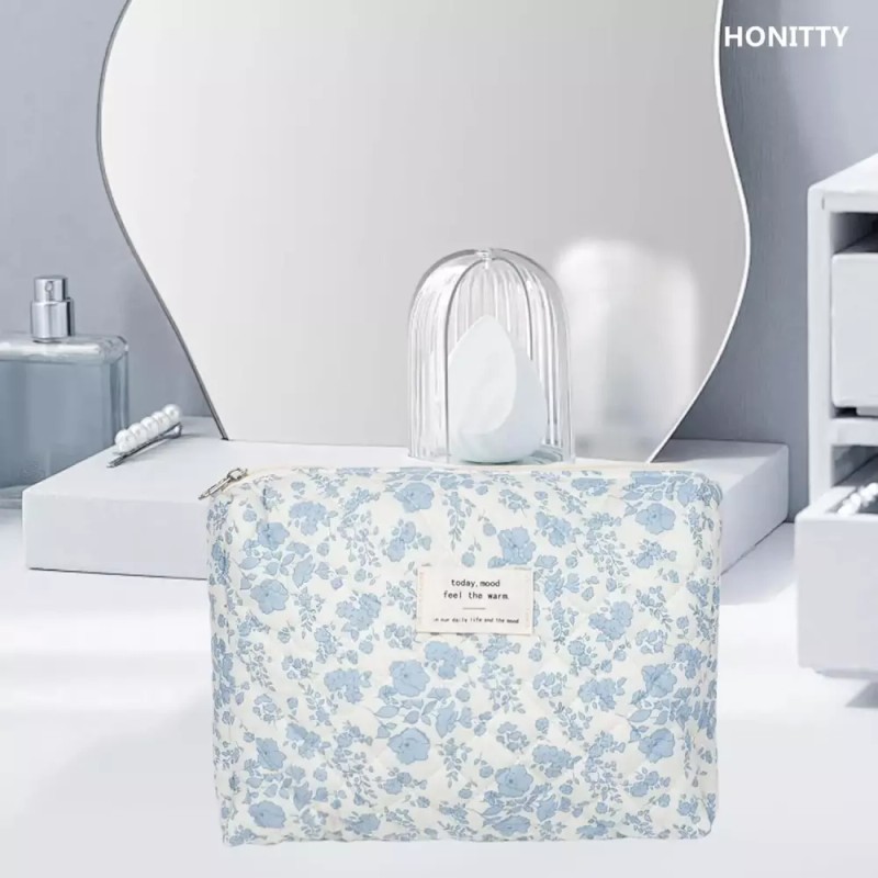 honitty 화장품 파우치 퀼팅 코스메틱 백 여성용 대형 플로럴 메이크업