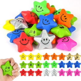 Ainiv Star Funny Face Stress Balls, 24 PCS Anti-Stress Balls for Adults, Mini Fun Star Shape Sensory Stress Ball for Kids and Adults, Hand Exercise Stress Relief Balls Toys for Anxiety Stress Relief