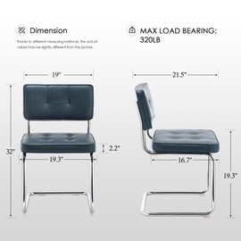 Zesthouse Faux Leather Dining Chairs Set of 2, Mid Century Modern Kitchen Chairs with Stainless Chrome Legs, Metal Cantilevered Chair for Kitchen & Dining Living Room, Armless Side Chair, Blue