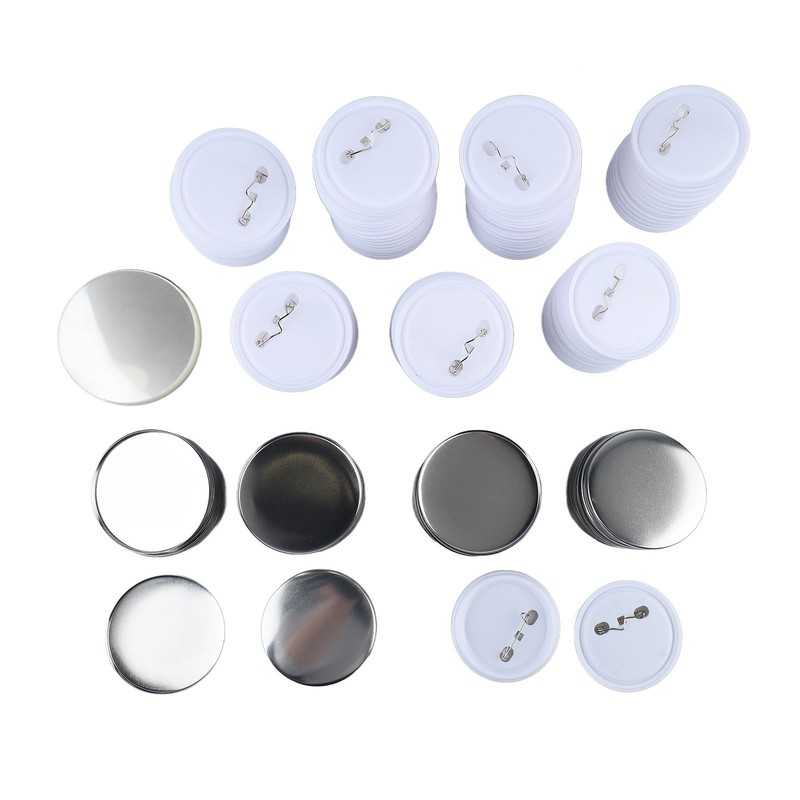 100 Set Pin Back Button Parts 2.3in Diameter Tinplate Plastic
