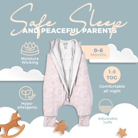 Nyte Nyte Baby - 1.-TOG Frosty Rose, 0-6 Months, Sleeveless Sleep Sack, Soft Baby & Toddler Sleeping Sack, Breathable Bamboo Sleep Sack with Adjustable Feet Cuffs & Anti-Slip Grip