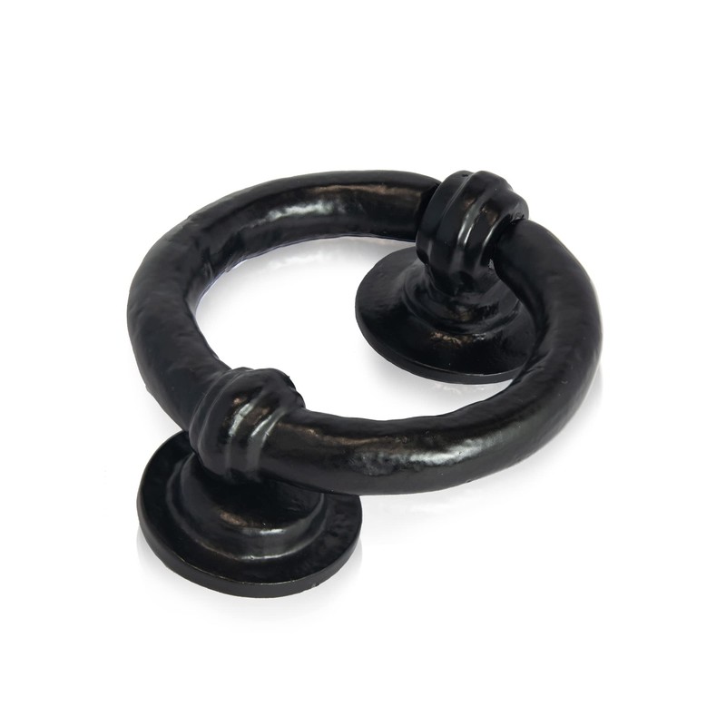 XFORT Smithy's Range Black Antique Ring Door Knocker, Traditional Black