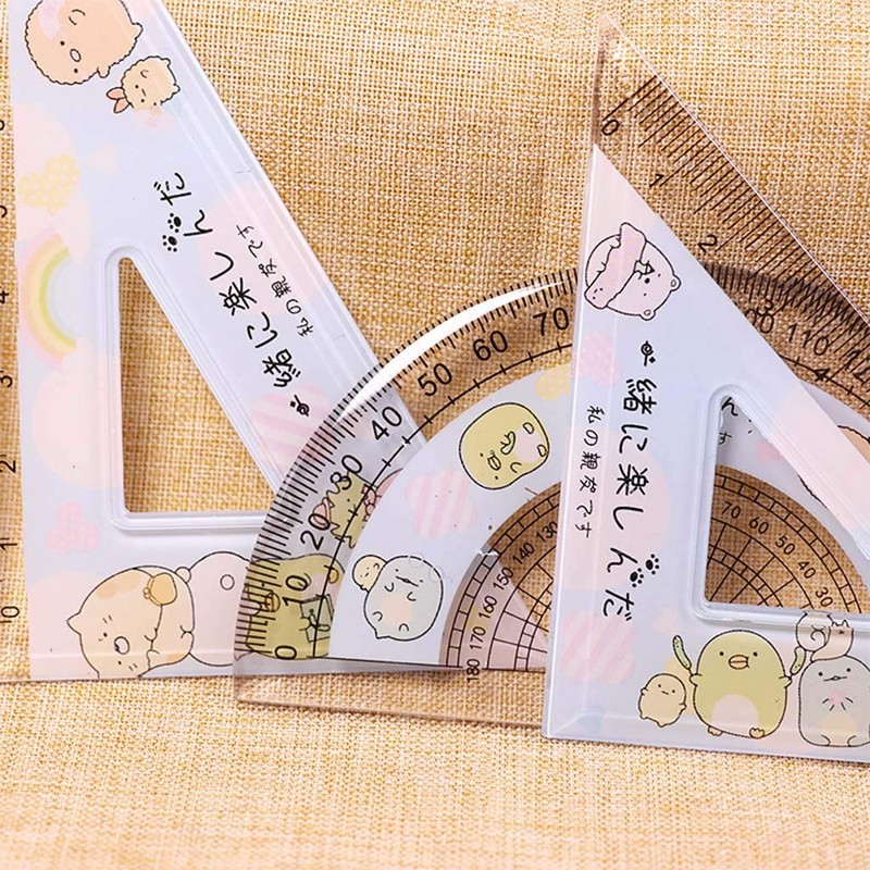 UNTERING 4pcs/Set Kawaii Cartoon Straight Triangle Ruler Protractor Drafting Drawing