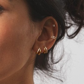 JECOMY Gold Chunky Hoop Earrings Set for Women, 14K Gold Plated Huggie Small Hoop Earring Hypoallergenic, Thick Open Hoops Earring Lightweight