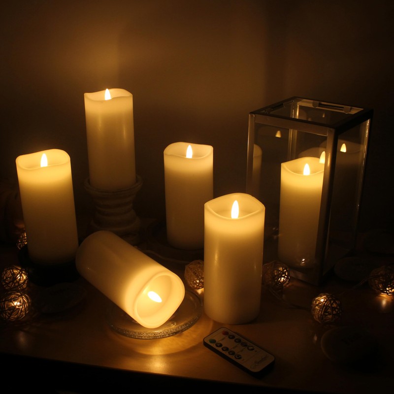 Stonebriar 6 Count White Real Wax 3x6 Flameless LED Pillar