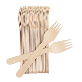 6 Inch Wooden Forks (100 Pcs) Disposable Forks Sturdy Utensils, Guilt Free Convenience (Wood)