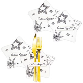 Papierdrachen Cutlery Holder Christmas 2025 - Felt - White - Star Shape - Pack of 4 - High-Quality Print - Bon Appetit - Elegant & Festive Table Decoration