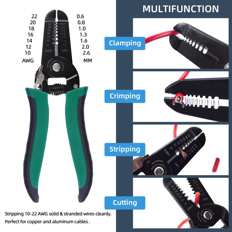 Glarks 3Pcs Wire Stripping Tool and Wire Flush Cutter Set,