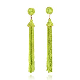 ZAVANA Long Tassel Earrings for Women, Lime Green Earrings for Women, Long Dangle Earrings for Women with Bright Green Beads, Handmade Boho Chic Drop Earrings, Costume Jewellery for Women