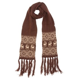 Central Chic Brown Reindeer Trim Mens Womens Quality Winter Knitted Scarves